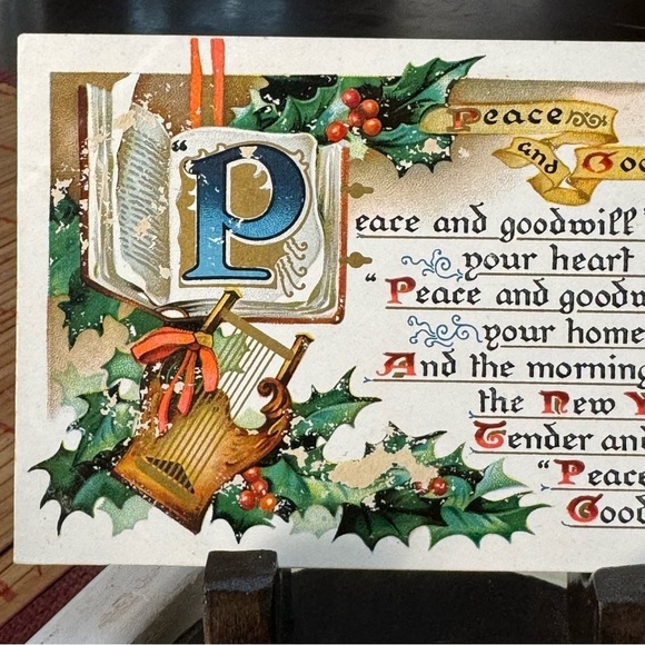 1907 Peace & Goodwill in Your Heart This New Year Celebration Antique Postcard - Picture 2 of 8